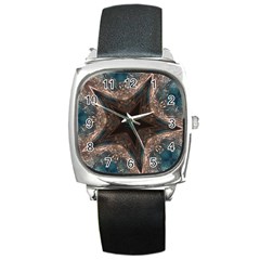 Kaleidoscopic Design Elegant Star Brown Turquoise Square Metal Watch by yoursparklingshop