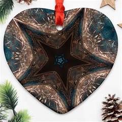 Kaleidoscopic Design Elegant Star Brown Turquoise Heart Ornament (two Sides) by yoursparklingshop