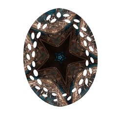 Kaleidoscopic Design Elegant Star Brown Turquoise Oval Filigree Ornament (two Sides) by yoursparklingshop