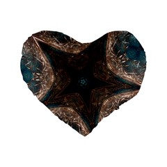 Kaleidoscopic Design Elegant Star Brown Turquoise Standard 16  Premium Flano Heart Shape Cushions by yoursparklingshop