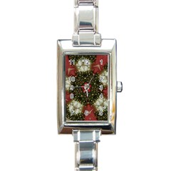 Christmas Wreath Stars Green Red Elegant Rectangle Italian Charm Watch by yoursparklingshop