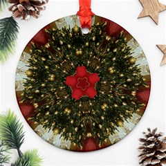 Christmas Wreath Stars Green Red Elegant Ornament (round) by yoursparklingshop