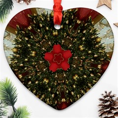 Christmas Wreath Stars Green Red Elegant Ornament (heart) by yoursparklingshop