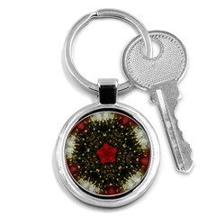 Christmas Wreath Stars Green Red Elegant Key Chains (round)  by yoursparklingshop