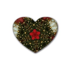 Christmas Wreath Stars Green Red Elegant Heart Coaster (4 Pack)  by yoursparklingshop