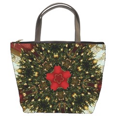 Christmas Wreath Stars Green Red Elegant Bucket Bags by yoursparklingshop