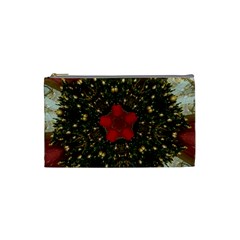 Christmas Wreath Stars Green Red Elegant Cosmetic Bag (small)  by yoursparklingshop