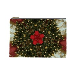 Christmas Wreath Stars Green Red Elegant Cosmetic Bag (large)  by yoursparklingshop