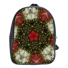 Christmas Wreath Stars Green Red Elegant School Bag (large) by yoursparklingshop