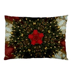 Christmas Wreath Stars Green Red Elegant Pillow Case (two Sides) by yoursparklingshop