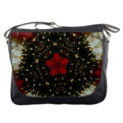 Christmas Wreath Stars Green Red Elegant Messenger Bags by yoursparklingshop