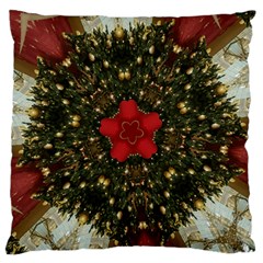 Christmas Wreath Stars Green Red Elegant Large Cushion Case (one Side) by yoursparklingshop