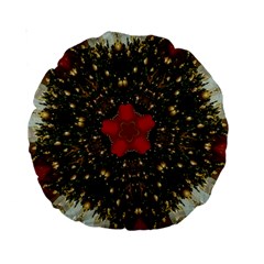 Christmas Wreath Stars Green Red Elegant Standard 15  Premium Round Cushions by yoursparklingshop