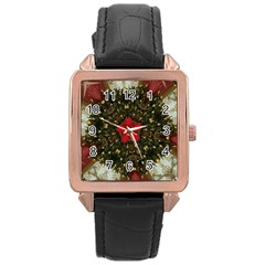 Christmas Wreath Stars Green Red Elegant Rose Gold Leather Watch  by yoursparklingshop