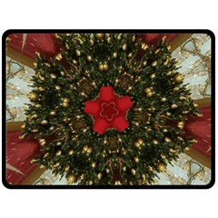 Christmas Wreath Stars Green Red Elegant Double Sided Fleece Blanket (large)  by yoursparklingshop