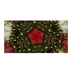 Christmas Wreath Stars Green Red Elegant Satin Wrap by yoursparklingshop