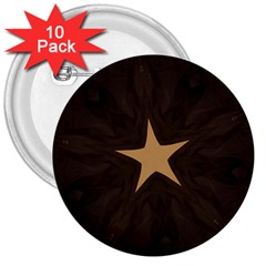 Rustic Elegant Brown Christmas Star Design 3  Buttons (10 Pack)  by yoursparklingshop