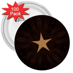 Rustic Elegant Brown Christmas Star Design 3  Buttons (100 Pack)  by yoursparklingshop