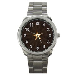 Rustic Elegant Brown Christmas Star Design Sport Metal Watch by yoursparklingshop