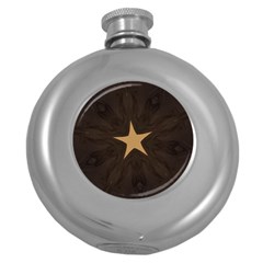 Rustic Elegant Brown Christmas Star Design Round Hip Flask (5 Oz) by yoursparklingshop