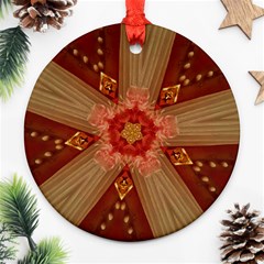 Red Star Ribbon Elegant Kaleidoscopic Design Ornament (round) by yoursparklingshop