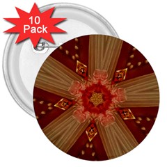 Red Star Ribbon Elegant Kaleidoscopic Design 3  Buttons (10 Pack)  by yoursparklingshop