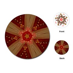 Red Star Ribbon Elegant Kaleidoscopic Design Playing Cards (round)  by yoursparklingshop