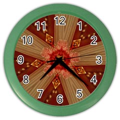 Red Star Ribbon Elegant Kaleidoscopic Design Color Wall Clocks by yoursparklingshop