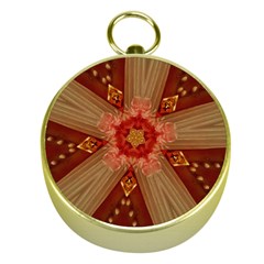 Red Star Ribbon Elegant Kaleidoscopic Design Gold Compasses by yoursparklingshop