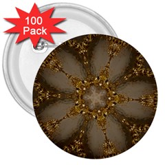 Golden Flower Star Floral Kaleidoscopic Design 3  Buttons (100 Pack)  by yoursparklingshop