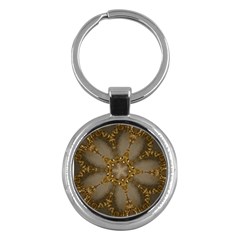 Golden Flower Star Floral Kaleidoscopic Design Key Chains (round)  by yoursparklingshop