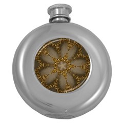 Golden Flower Star Floral Kaleidoscopic Design Round Hip Flask (5 Oz) by yoursparklingshop