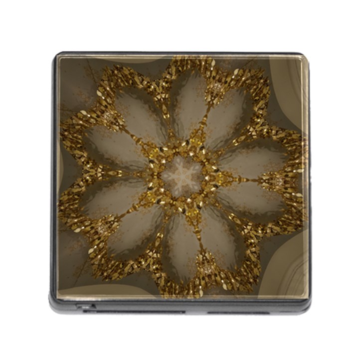 Golden Flower Star Floral Kaleidoscopic Design Memory Card Reader (Square)