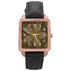 Golden Flower Star Floral Kaleidoscopic Design Rose Gold Leather Watch  by yoursparklingshop