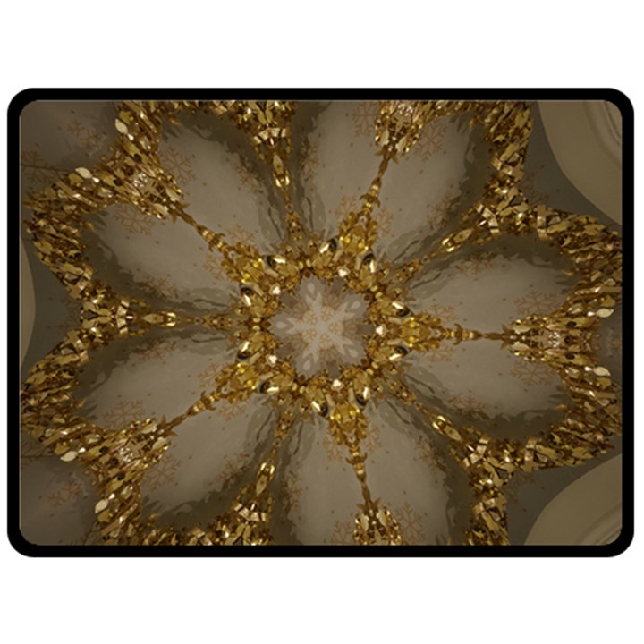 Golden Flower Star Floral Kaleidoscopic Design Double Sided Fleece Blanket (Large) 