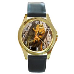  Round Leather Watch (gold Rim) 