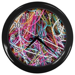 Funny Colorful Yarn Pattern Wall Clocks (black) by yoursparklingshop