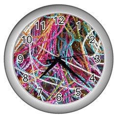 Funny Colorful Yarn Pattern Wall Clocks (silver)  by yoursparklingshop