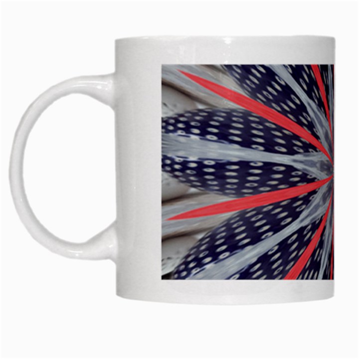 Red White Blue Kaleidoscopic Star Flower Design White Mugs