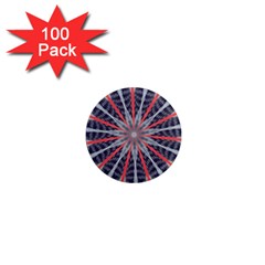 Red White Blue Kaleidoscopic Star Flower Design 1  Mini Magnets (100 pack) 