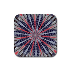 Red White Blue Kaleidoscopic Star Flower Design Rubber Coaster (square)  by yoursparklingshop