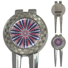 Red White Blue Kaleidoscopic Star Flower Design 3-in-1 Golf Divots