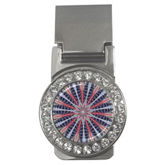 Red White Blue Kaleidoscopic Star Flower Design Money Clips (CZ) 