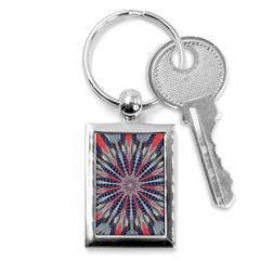 Red White Blue Kaleidoscopic Star Flower Design Key Chains (Rectangle) 