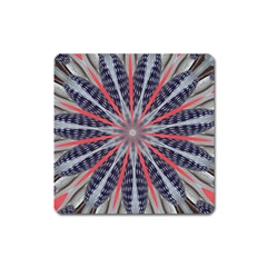 Red White Blue Kaleidoscopic Star Flower Design Square Magnet