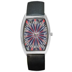 Red White Blue Kaleidoscopic Star Flower Design Barrel Style Metal Watch by yoursparklingshop