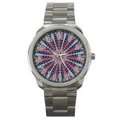 Red White Blue Kaleidoscopic Star Flower Design Sport Metal Watch