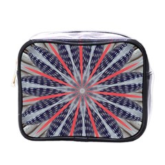 Red White Blue Kaleidoscopic Star Flower Design Mini Toiletries Bags