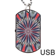 Red White Blue Kaleidoscopic Star Flower Design Dog Tag Usb Flash (one Side) by yoursparklingshop