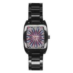 Red White Blue Kaleidoscopic Star Flower Design Stainless Steel Barrel Watch by yoursparklingshop